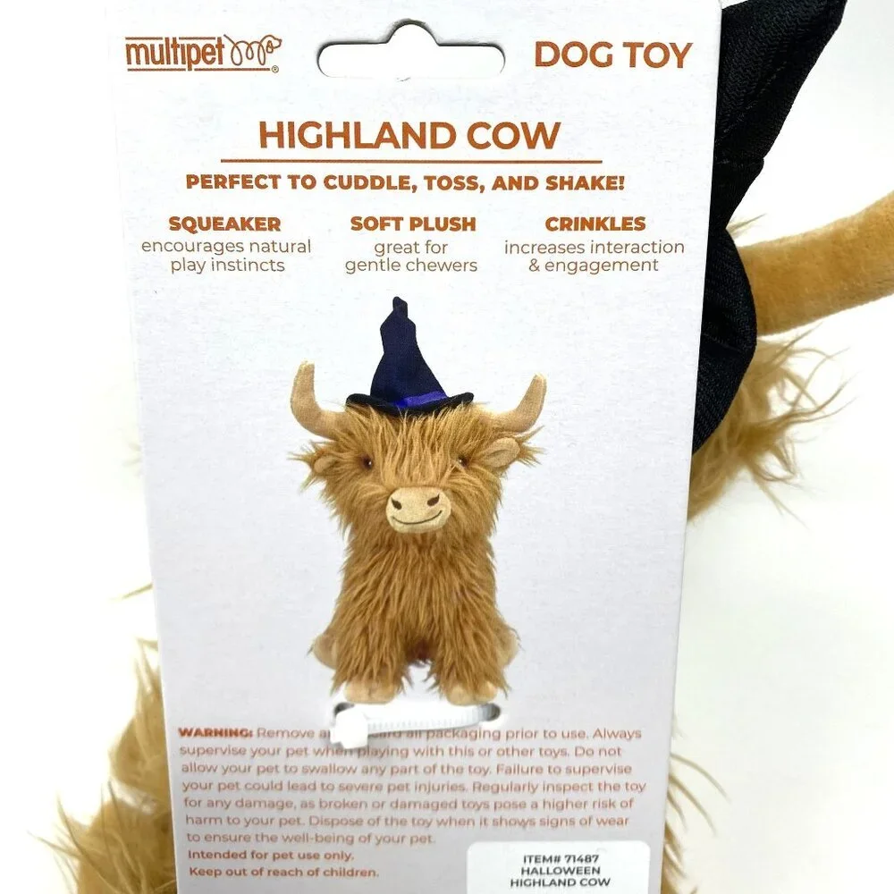 Multipet Highland Cow Witch Hat Dog Interactive Plush Toy Brown Plush Halloween
